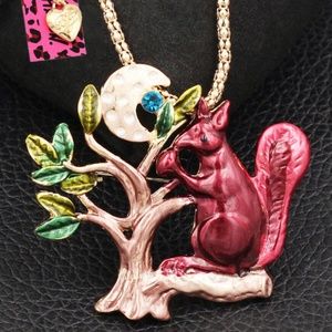 Betsey Johnson Squirrel on Branch - Nighttime with Moon-Hammered Metal & Gems